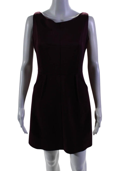 Milly Womens Round Neck Sleeveless Darted Zipped Midi Sheath Dress Purple Size M