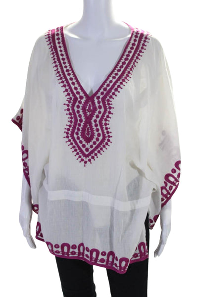 Thayer Womens Cotton Embroidered V-Neck Pullover Kaftan Blouse Top White Size S