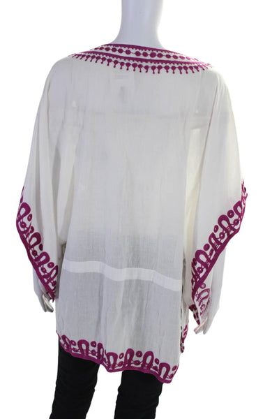 Thayer Womens Cotton Embroidered V-Neck Pullover Kaftan Blouse Top White Size S