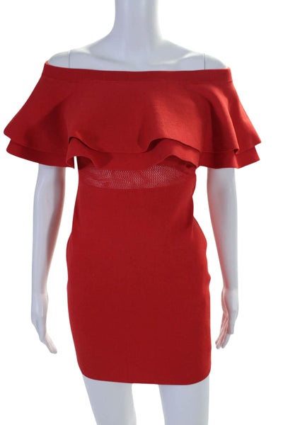 Endless Rose Womens Stretch Ruffle Detail Off The Shoulder Dress Red Size S