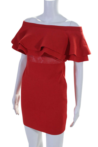 Endless Rose Womens Stretch Ruffle Detail Off The Shoulder Dress Red Size S