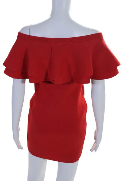 Endless Rose Womens Stretch Ruffle Detail Off The Shoulder Dress Red Size S