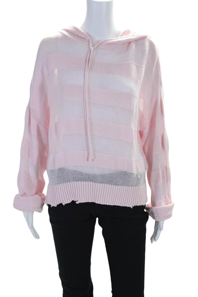 R+A Womens Cotton Knit Long Sleeve Drawstring Hooded Sweater Light Pink Size M