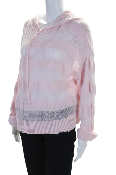 R+A Womens Cotton Knit Long Sleeve Drawstring Hooded Sweater Light Pink Size M