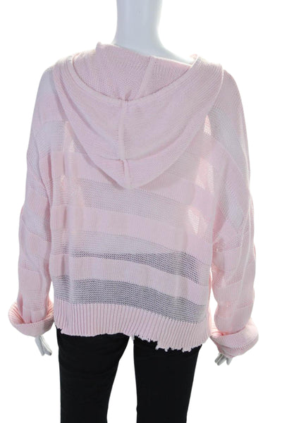 R+A Womens Cotton Knit Long Sleeve Drawstring Hooded Sweater Light Pink Size M