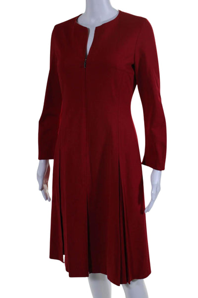 Strenesse Womens Round Neck Long Sleeves Pleated Fit Flare Midi Dress Red Size 2