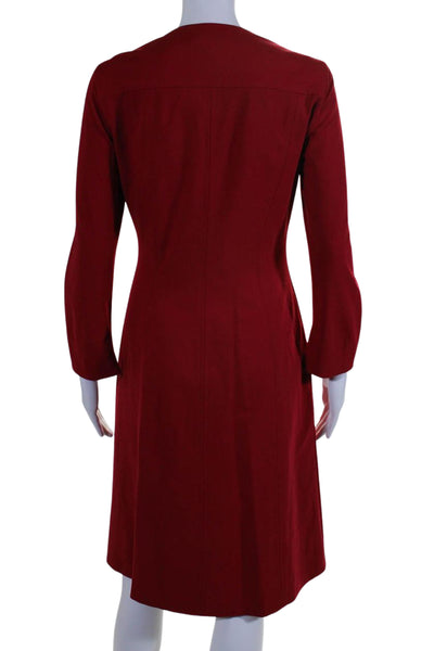 Strenesse Womens Round Neck Long Sleeves Pleated Fit Flare Midi Dress Red Size 2