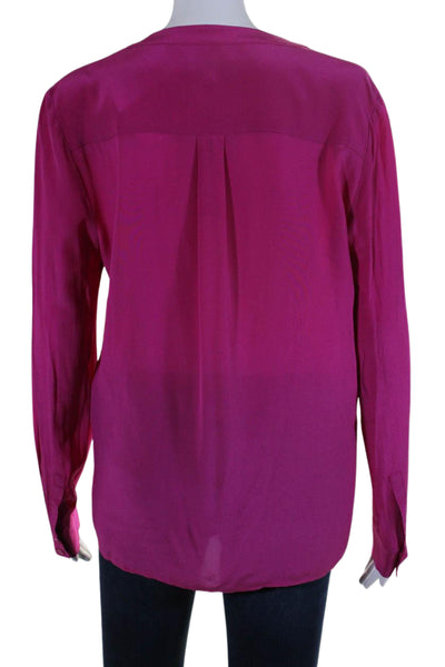 Hobbs London Womens V-Neck Long Sleeve Button Up Blouse Top Pink Size 6