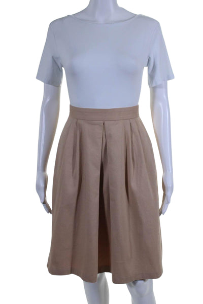 Sassa Bjorg Womens Unlined Cotton Pleated Zip Up Knee Length Skirt Beige Size 36