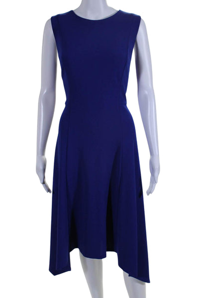 DKNY Womens Round Neck Sleeveless Zip Up Midi Fit + Flare Dress Blue Size 12