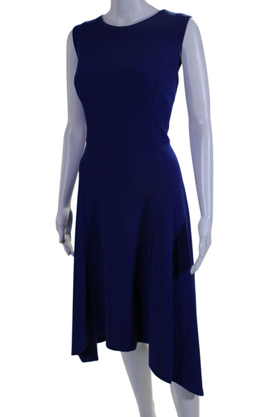 DKNY Womens Round Neck Sleeveless Zip Up Midi Fit + Flare Dress Blue Size 12