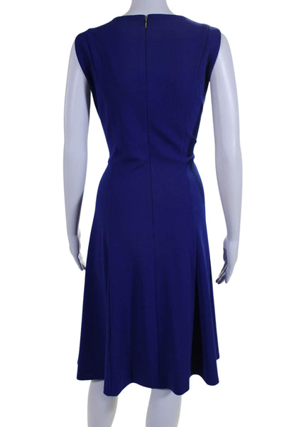 DKNY Womens Round Neck Sleeveless Zip Up Midi Fit + Flare Dress Blue Size 12