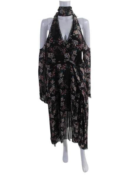 Nicholas Womens Silk Floral High Neck Long Sleeve Maxi Dress Black Size 12