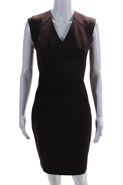 Reiss Womens Wool V-Neck Sleeveless Darted Zipped Midi Sheath Dress Brown Size 4