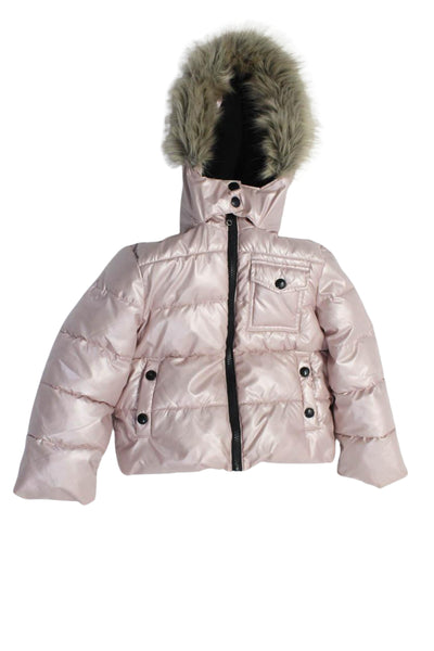 Sam Edelman Girls Hood Long Sleeves Full Zip Puffer Coat Pink Size 4T