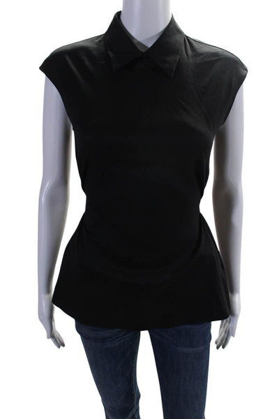 Prada Womens Cotton Button Down Toe Waist Sleeveless Blouse Black Size 40