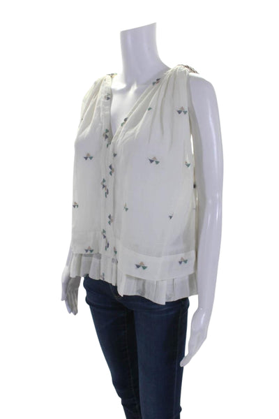 Mirth Womens Geometric V-Neck Tassel Tied Ruffled Layered Blouse White Size M/L