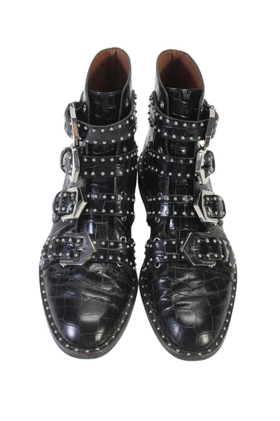 Givenchy Womens Embossed Leather Studded Ankle Boots Black Size 36.5 6.5