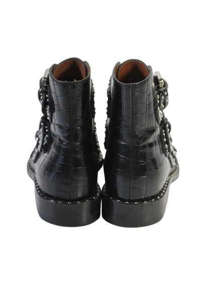 Givenchy Womens Embossed Leather Studded Ankle Boots Black Size 36.5 6.5