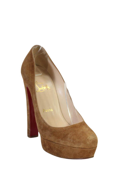 Christian Louboutin Womens Suede Platform High Heel Pumps Brown Size 37.5 7.5