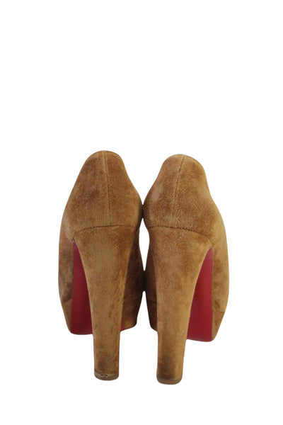 Christian Louboutin Womens Suede Platform High Heel Pumps Brown Size 37.5 7.5