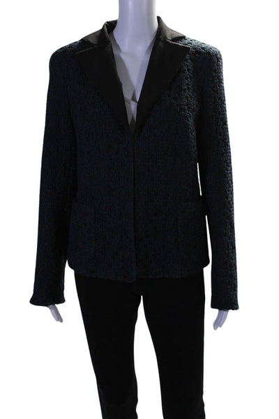 Akris Womens Wool Textured Hook & Eye Long Sleeve Blazer Jacket Blue Size 12