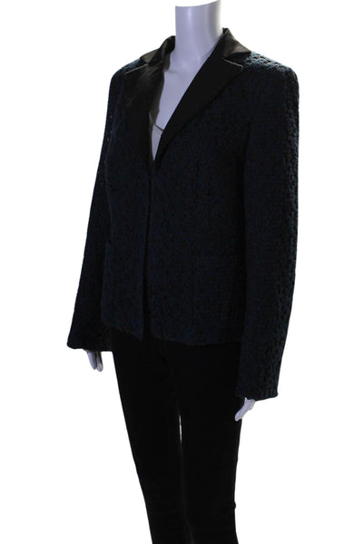 Akris Womens Wool Textured Hook & Eye Long Sleeve Blazer Jacket Blue Size 12