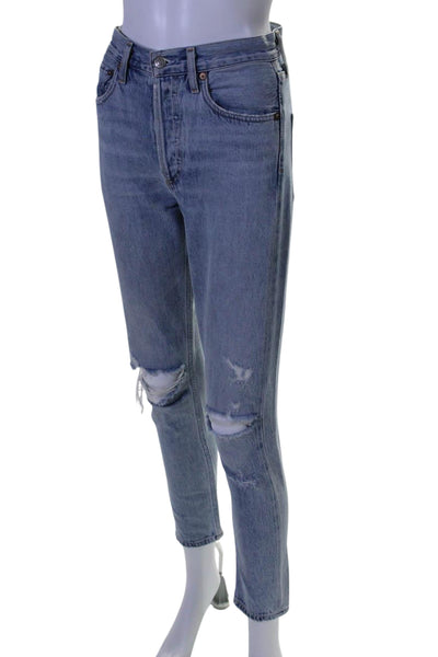 Agolde Womens Cotton Denim High Rise Distressed Skinny Jamie Jeans Blue Size 23