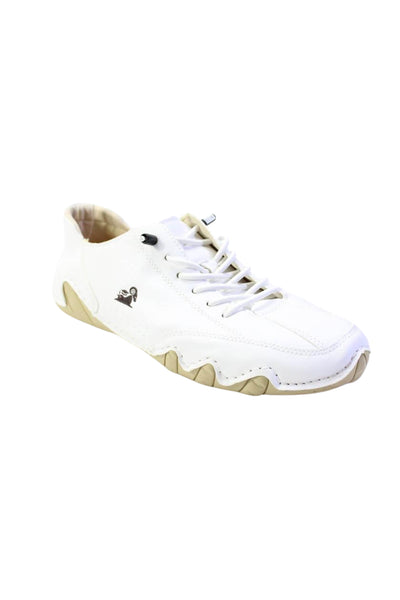 Lansgeling Mens Leather Round Toe Lace Up Low Top Sneakers White Size 43 13