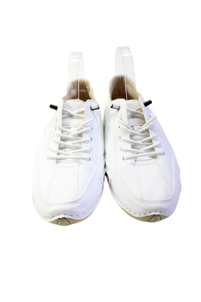 Lansgeling Mens Leather Round Toe Lace Up Low Top Sneakers White Size 43 13