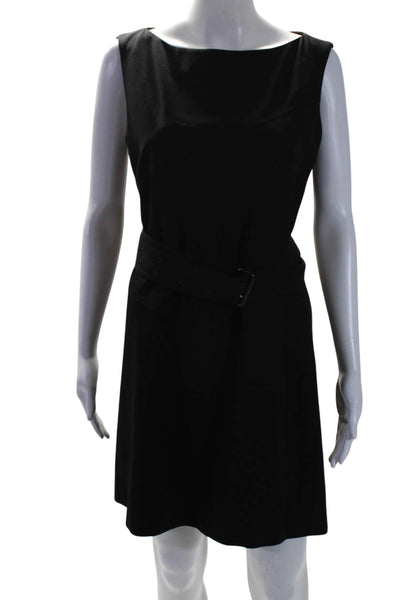 Burberry London Blue Label Womens Sleeveless Shift Dress Black Wool Size 8