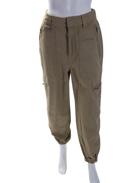 TNA Womens Cotton Hook Closure High-Rise Tapered Cargo Pants Beige Size M