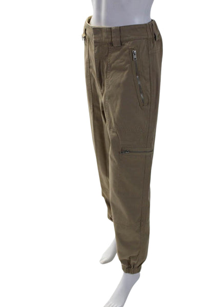 TNA Womens Cotton Hook Closure High-Rise Tapered Cargo Pants Beige Size M