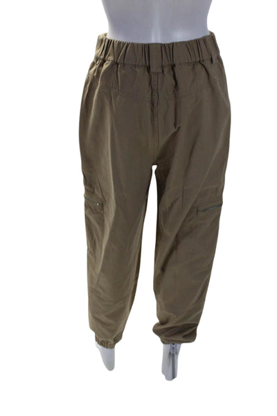 TNA Womens Cotton Hook Closure High-Rise Tapered Cargo Pants Beige Size M