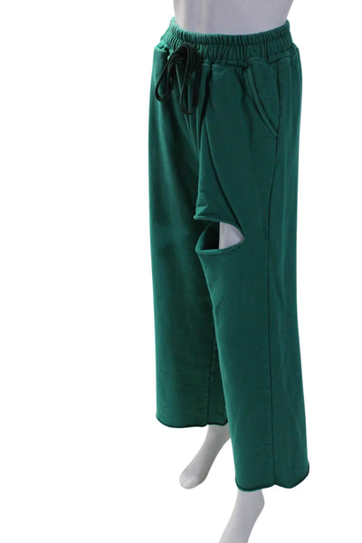 Storets Womens Cotton Drawstring Waist Wide Leg Sweatpants Green Size S/M