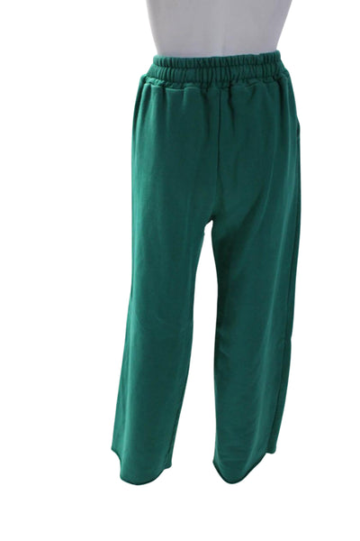 Storets Womens Cotton Drawstring Waist Wide Leg Sweatpants Green Size S/M