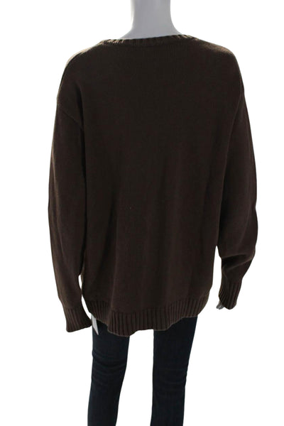 John Galt Womens Cotton Knit Long Sleeve Pullover Sweater Top Brown Size M