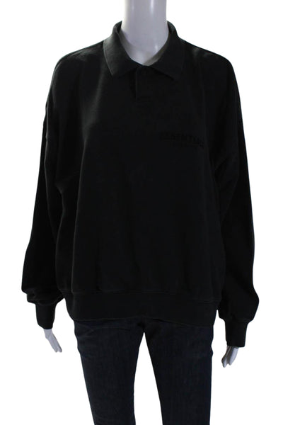 Essentials Womens Cotton Collared Long Sleeve Sleeve Sweatshirt Top Black Size S