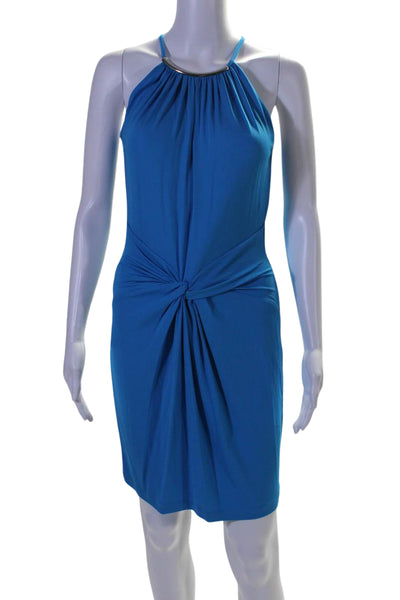 Michael Kors Women's High Neck Sleeveless Cinch Mini Dress Blue Size 6