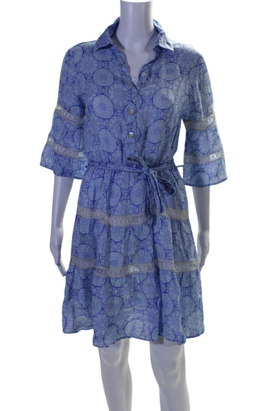 Temptation Positano Womens Collared Short Sleeves Tiered Mini Dress Blue Size XS