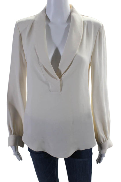 Maiyet Womens Silk Long Sleeve V Neck Collared Blouse Cream Size 38