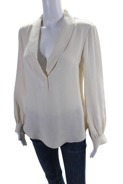 Maiyet Womens Silk Long Sleeve V Neck Collared Blouse Cream Size 38