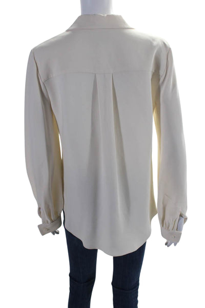 Maiyet Womens Silk Long Sleeve V Neck Collared Blouse Cream Size 38