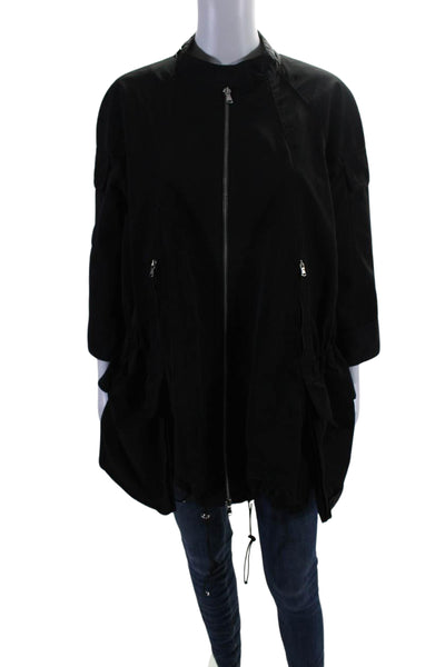 KaufmanFranco Womens Silk Long Sleeve Double Zip Drawstring Jacket Black Size M