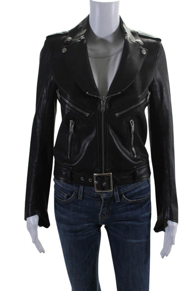 Saint Laurent Womens Leather Silver Tone hardware Biker Jacket Black Size 36