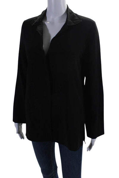 Peter Cohen Womens Long Sleeve V Neck Collared Blouse Black Size S