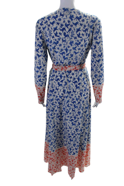 We Are Leone Womens Silk Floral Print Belted Long Sleeve Robe Blue Pink Size S/M