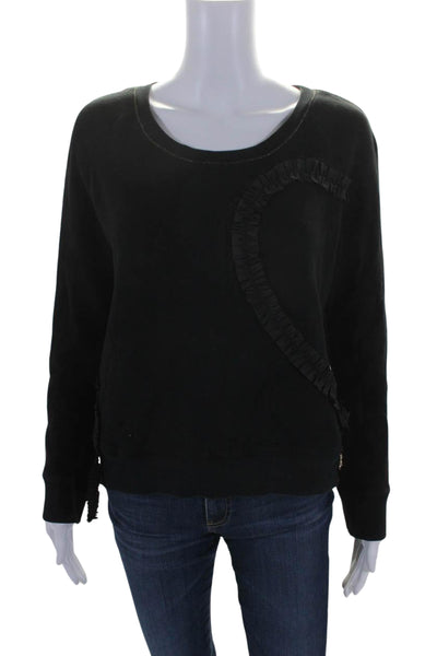 Patrizia Pepe Womens Cotton Pleated Textured Long Sleeve Sweatshirt Black Size 2