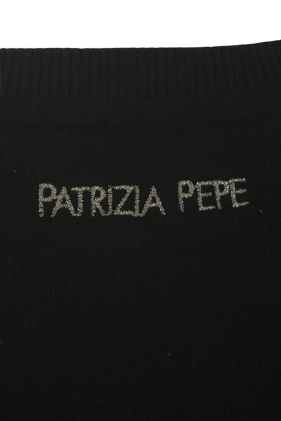 Patrizia Pepe Womens Cotton Pleated Textured Long Sleeve Sweatshirt Black Size 2