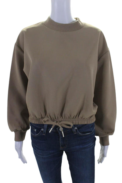 IN:05 Womens Ruched Drawstring Hem Long Sleeve Pullover Blouse Top Tan Size S